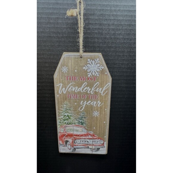 Christmas House Sign It's the Most wonderful Time of the Year Red Car Wall Decor - Picture 8 of 9